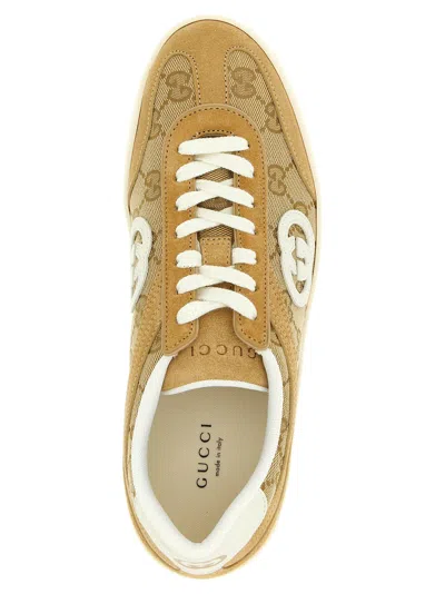 Gucci Beige G75 Sneaker In Suede And Gg Fabric Women In Brown