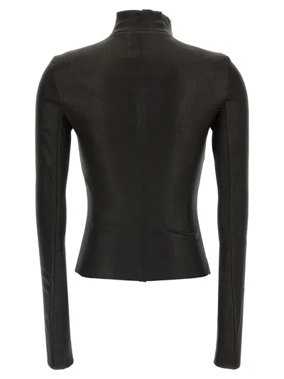 Rick Owens Asymmetric Black Stretch Leather Jacket In Black