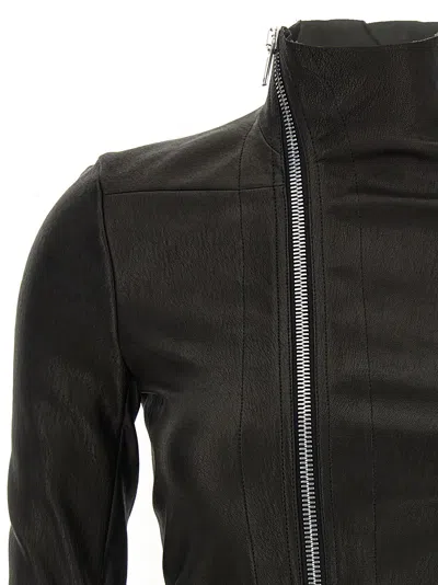 Rick Owens Asymmetric Black Stretch Leather Jacket In Black