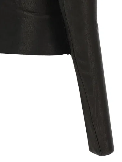 Rick Owens Asymmetric Black Stretch Leather Jacket In Black