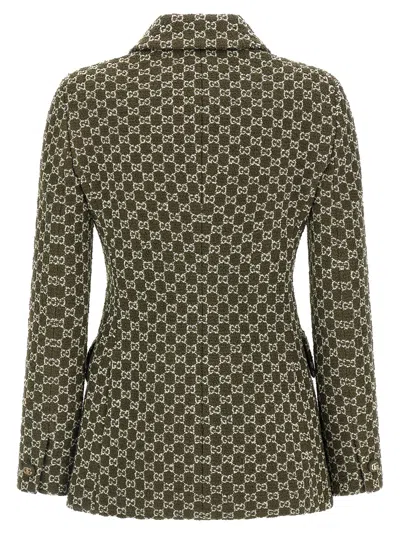 Gucci Monogram Patterned Cotton Blend Jacket In Green