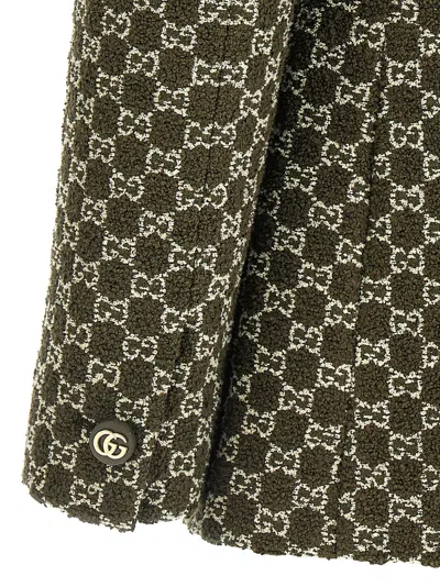 Gucci Monogram Patterned Cotton Blend Jacket In Green