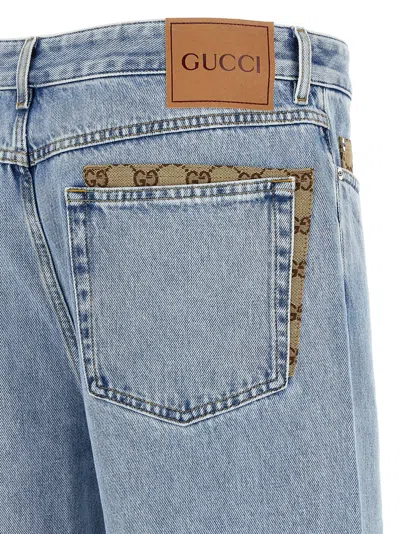 Gucci Jeans With Gg Canvas Details In Blue