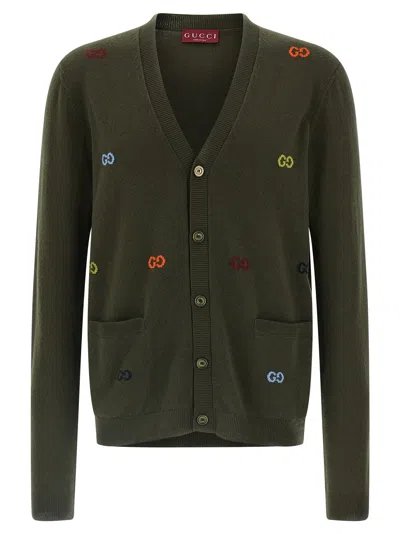 Gucci Gg Intarsia Cardigan Sweaters And Cardigans Green In Green