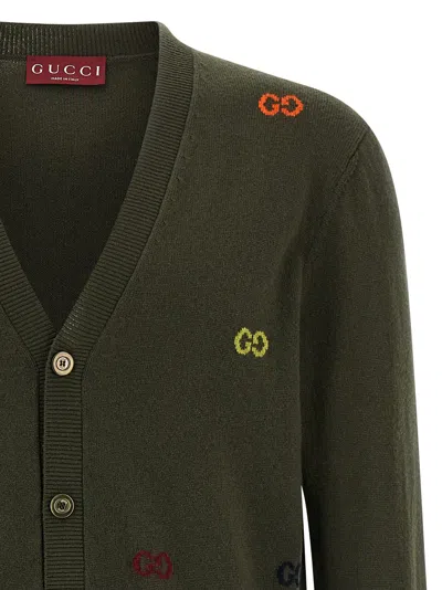 Gucci Gg Intarsia Cardigan Sweaters And Cardigans Green In Green
