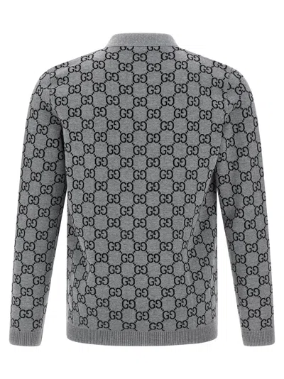 Gucci Gg Jacquard Reversible Cardigan Sweaters And Cardigans Multicolor In Gray