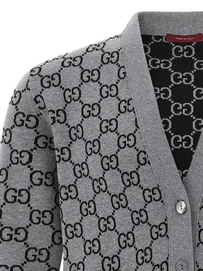 Gucci Gg Jacquard Reversible Cardigan Sweaters And Cardigans Multicolor In Gray