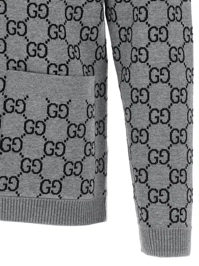 Gucci Gg Jacquard Reversible Cardigan Sweaters And Cardigans Multicolor In Gray
