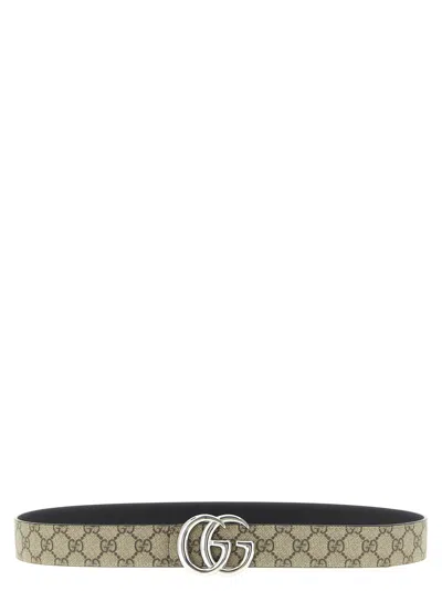 Gucci Beige Gg Marmont Reversible Belt In Gray