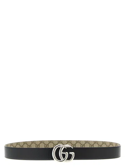 Gucci Beige Gg Marmont Reversible Belt In Gray