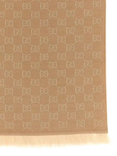 Gucci Gg Wool Scarf Scarves And Foulards Beige In Neutral