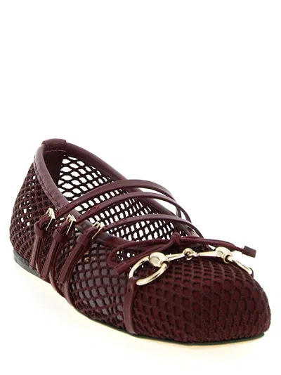 Gucci Net Nappa Triple-strap Horsebit Ballerina Flats In Brown