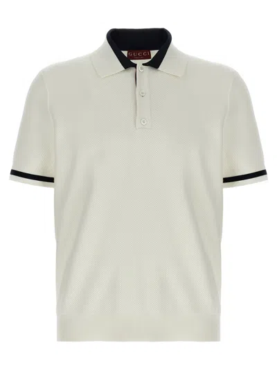 Gucci Intarsia Design Polo Shirt With Contrast Trim In White