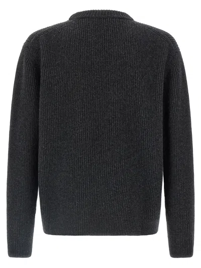 Gucci Grey Crewneck Sweater With Logo Lettering Embroidery On The Front In Wool Man In Black