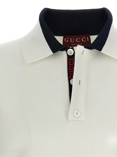 Gucci Intarsia Design Polo Shirt With Contrast Trim In White