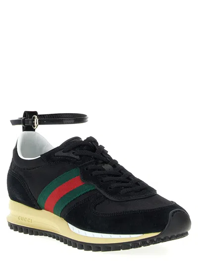 Gucci Black Gg Fabric And Suede Re-motion Sneakers In Multi