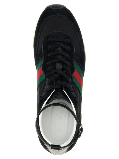 Gucci Black Gg Fabric And Suede Re-motion Sneakers In Multi
