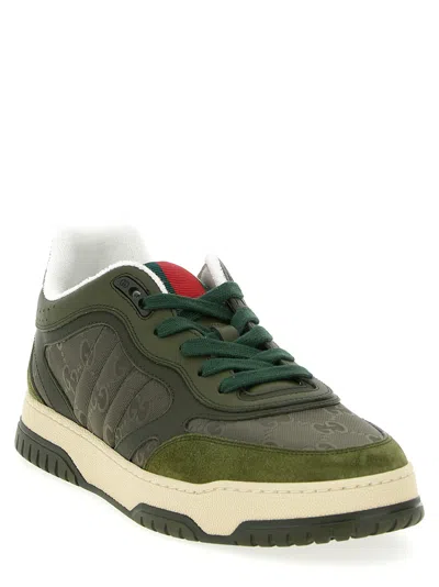 Gucci Round Toe Re-web Sneakers With Contrast Panel In Green