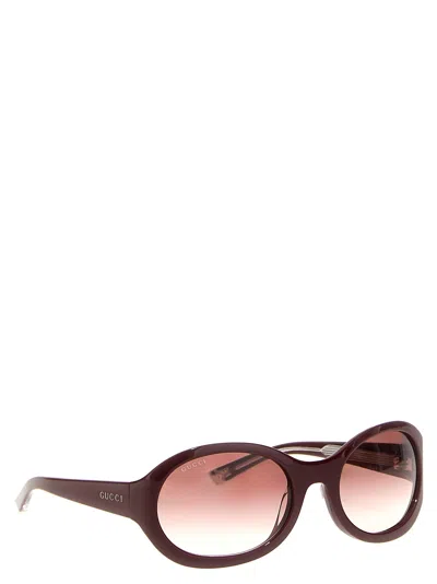 Gucci Oval Frame Ancora Sunglasses With Tinted Lenses In Brown