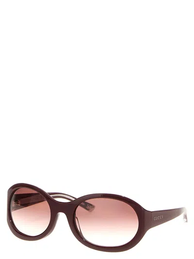 Gucci Oval Frame Ancora Sunglasses With Tinted Lenses In Brown