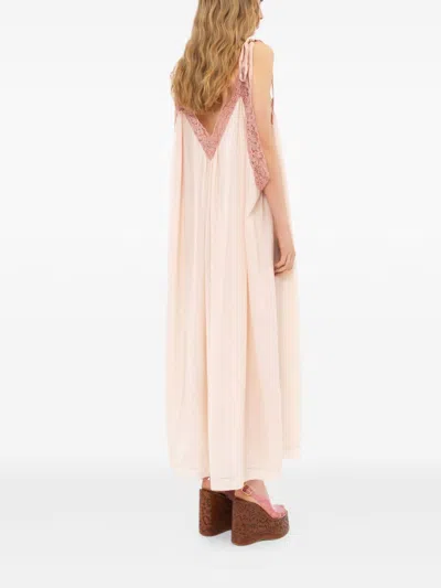 Chloé Silk Lace Floor-length Sleeveless Dress In Pink