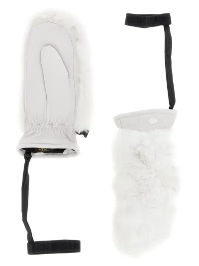 Goldbergh Hill Leather Mittens With Faux Fur Top In White