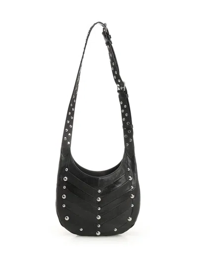 Valentino Garavani Hoboho Hobo Bag In Chevron-patterned Nappa Leather With Studs In Black