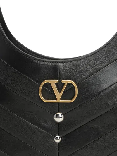 Valentino Garavani Hoboho Hobo Bag In Chevron-patterned Nappa Leather With Studs In Black