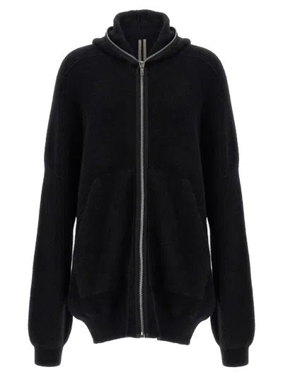 Rick Owens Hooded Wool Cardigan Sweaters And Cardigans Black In Animal Print