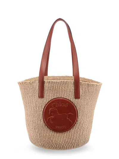 Chloé Horse Medallion Paper Bucket Bag In Sepia Brown