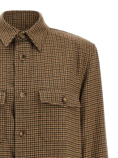 Saint Laurent Houndstooth Overshirt Shirt And Blouse Brown In Brown