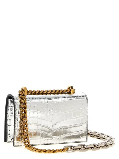 Alexander Mcqueen 'jewelled Satchel' Mini Crossbody Bag In Silver