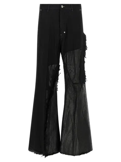 Rick Owens Joris Black Pants With Distressed Details In Black