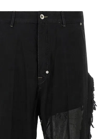 Rick Owens Joris Black Pants With Distressed Details In Black