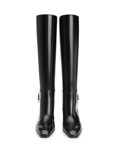 Saint Laurent Black Smooth Leather Julia Boots In Black