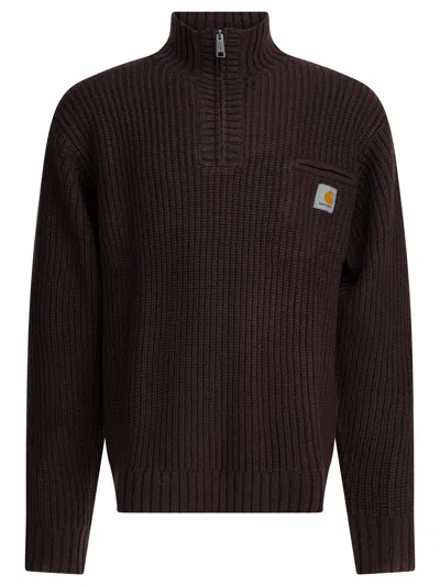 Carhartt High Neck Ribbed Knitwear With Chest Pocket In Brown
