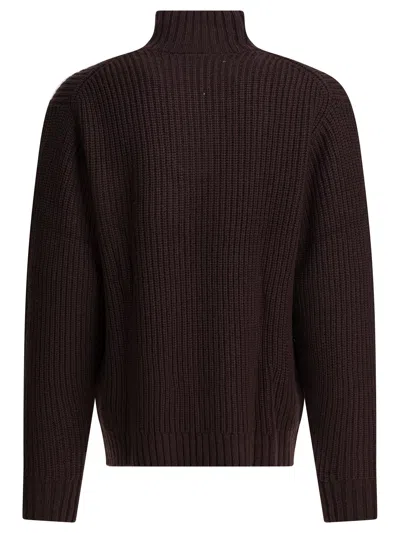 Carhartt High Neck Ribbed Knitwear With Chest Pocket In Brown