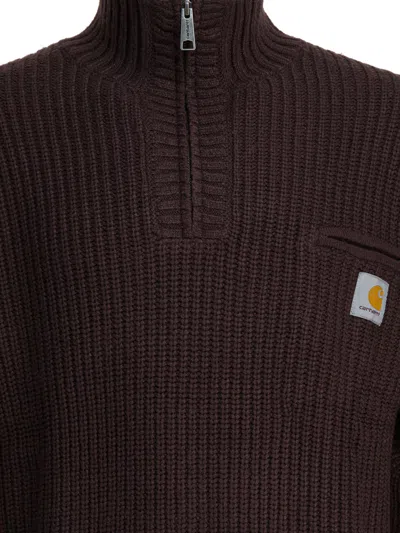 Carhartt High Neck Ribbed Knitwear With Chest Pocket In Brown
