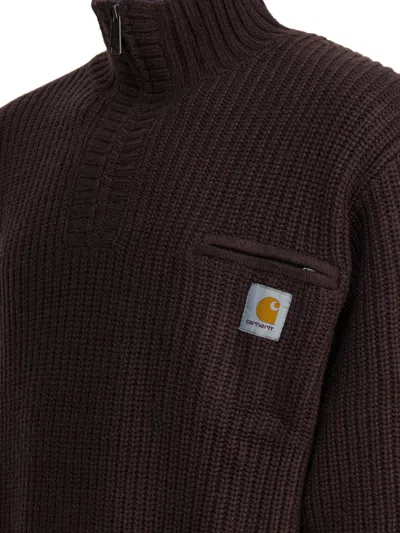Carhartt High Neck Ribbed Knitwear With Chest Pocket In Brown