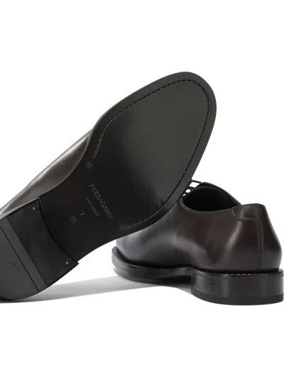 Ferragamo Round Toe Leather Lace-up Footwear In Black