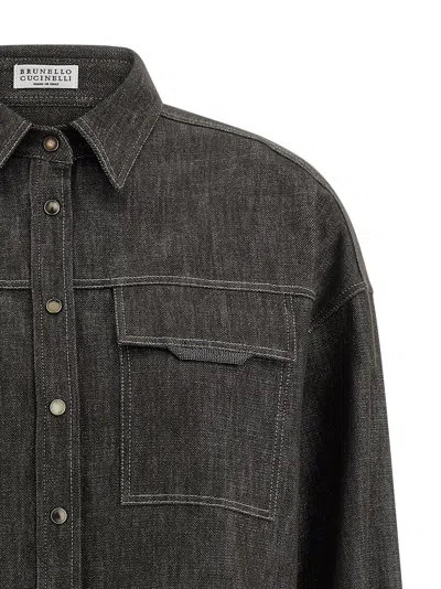 Brunello Cucinelli Lamé Denim Shirt In Gray