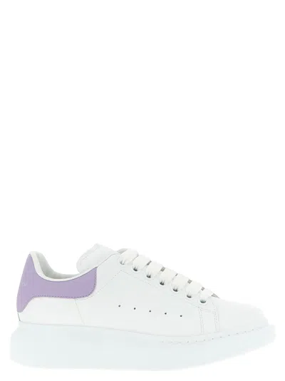 Alexander Mcqueen White Leather Sneakers With Lilac Leather Heel In White