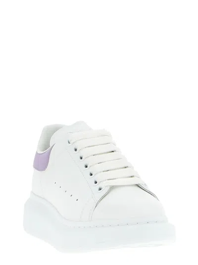 Alexander Mcqueen White Leather Sneakers With Lilac Leather Heel In White