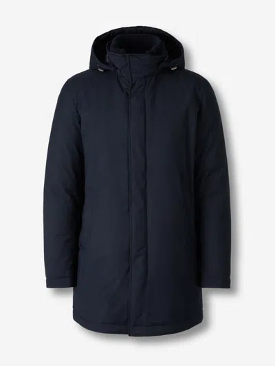 Herno Technical Long Down Jacket In Blue