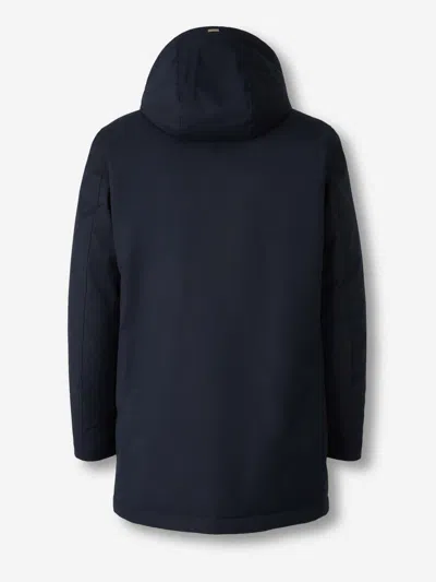 Herno Technical Long Down Jacket In Blue