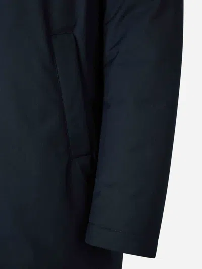 Herno Technical Long Down Jacket In Blue