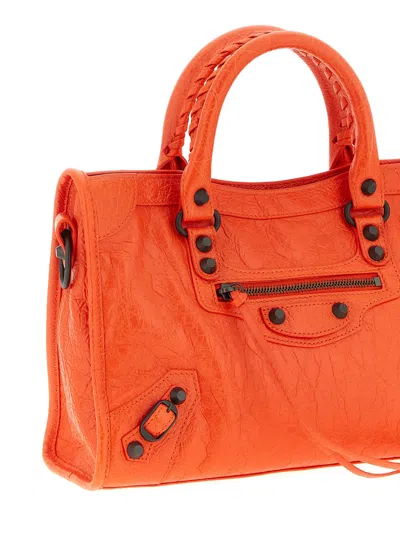 Balenciaga Textured Shoulder Bag Braided Handles In Orange