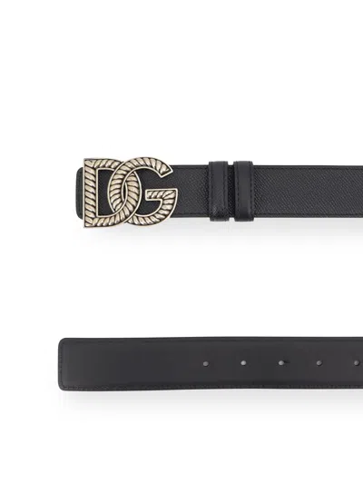 Dolce & Gabbana Textured Leather Belt Featuring Loop