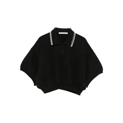 Alexander Wang Cropped Cinched Cotton Polo In Black