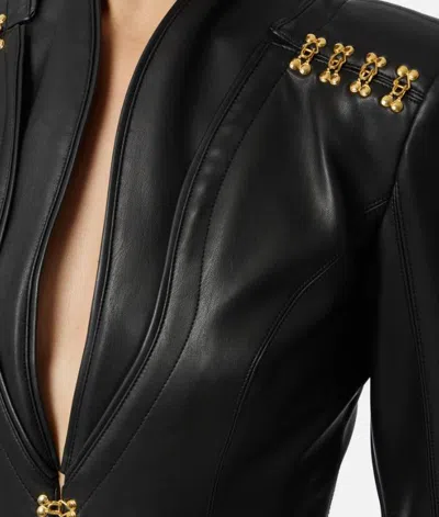 Elisabetta Franchi Faux Leather Jacket With Gold Hooks And Details On Shoulders In Animal Print